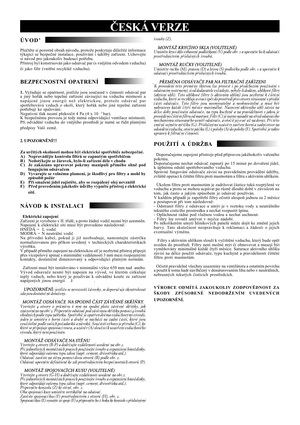 Polsc, Polsc èeská verze, 17 úvod | Bezpecnostní opatrení, Návod k instalaci, Pouití a údrba | Ardo SPEEDY User Manual | Page 17 / 24