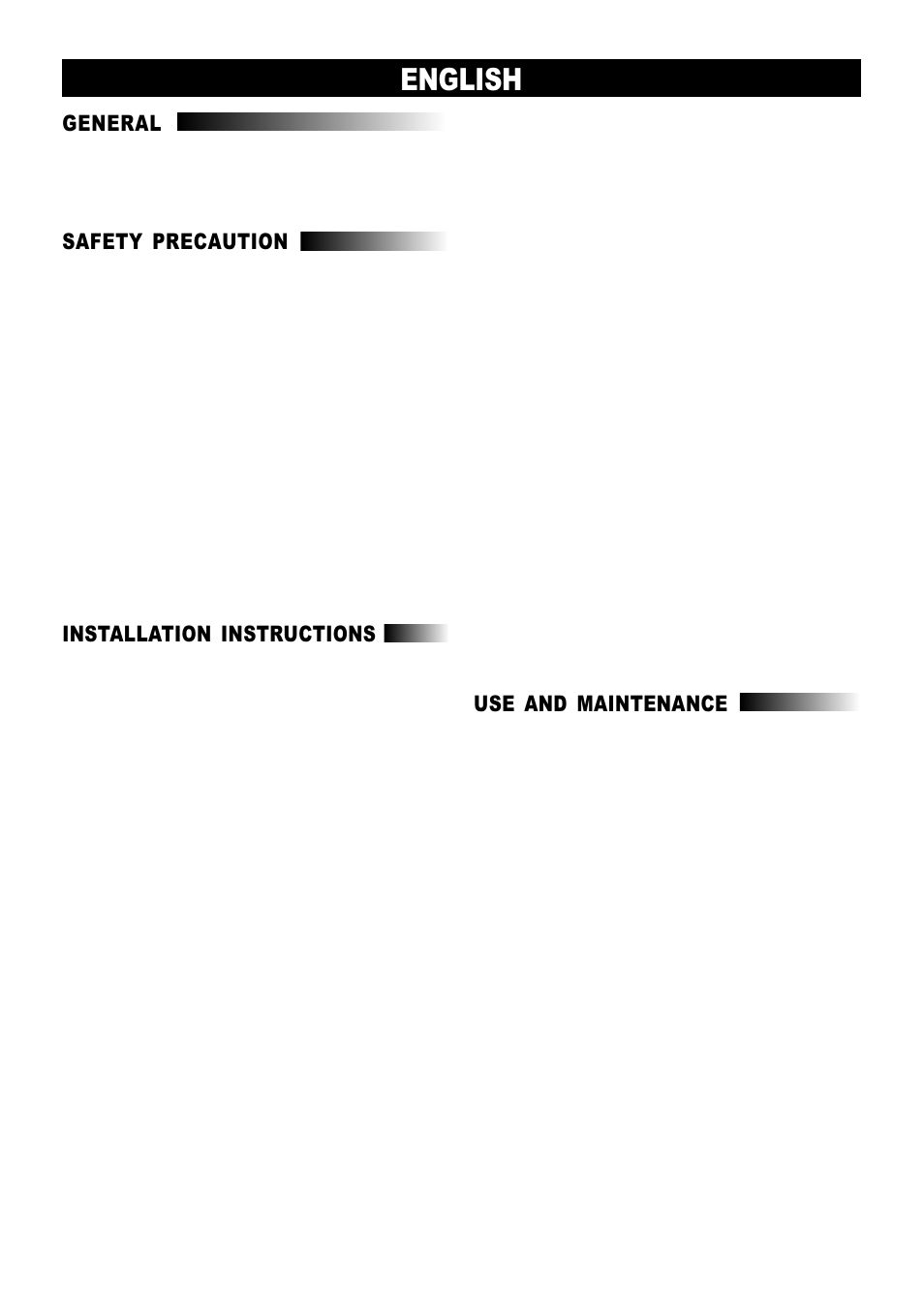 English, General, Safety precaution | Installation instructions, Use and maintenance | Ardo SPEEDY User Manual | Page 3 / 24