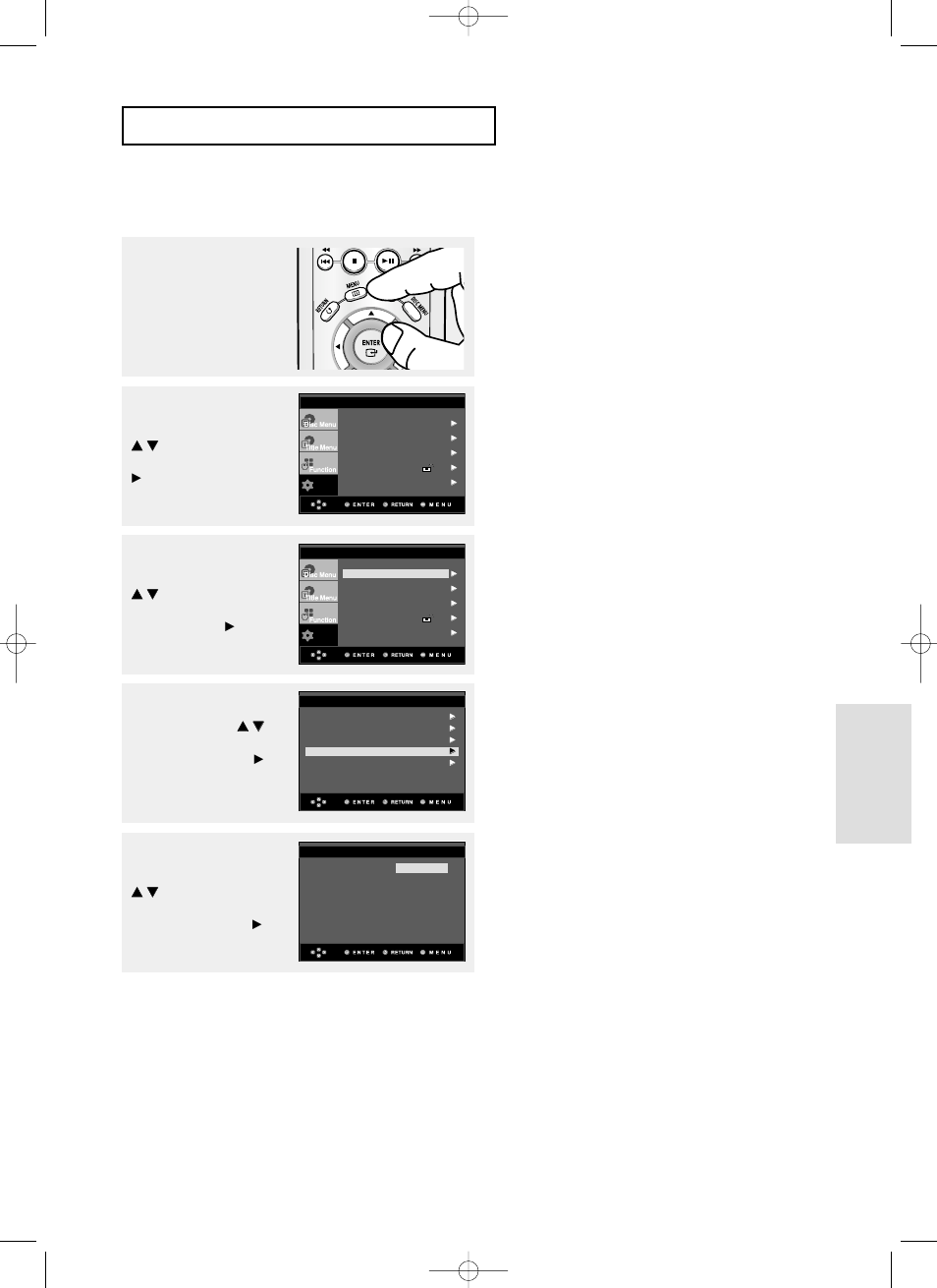 Changement du menu configuration c, Fra-49, Hangement du menu | Samsung DVD-P355 User Manual | Page 170 / 246