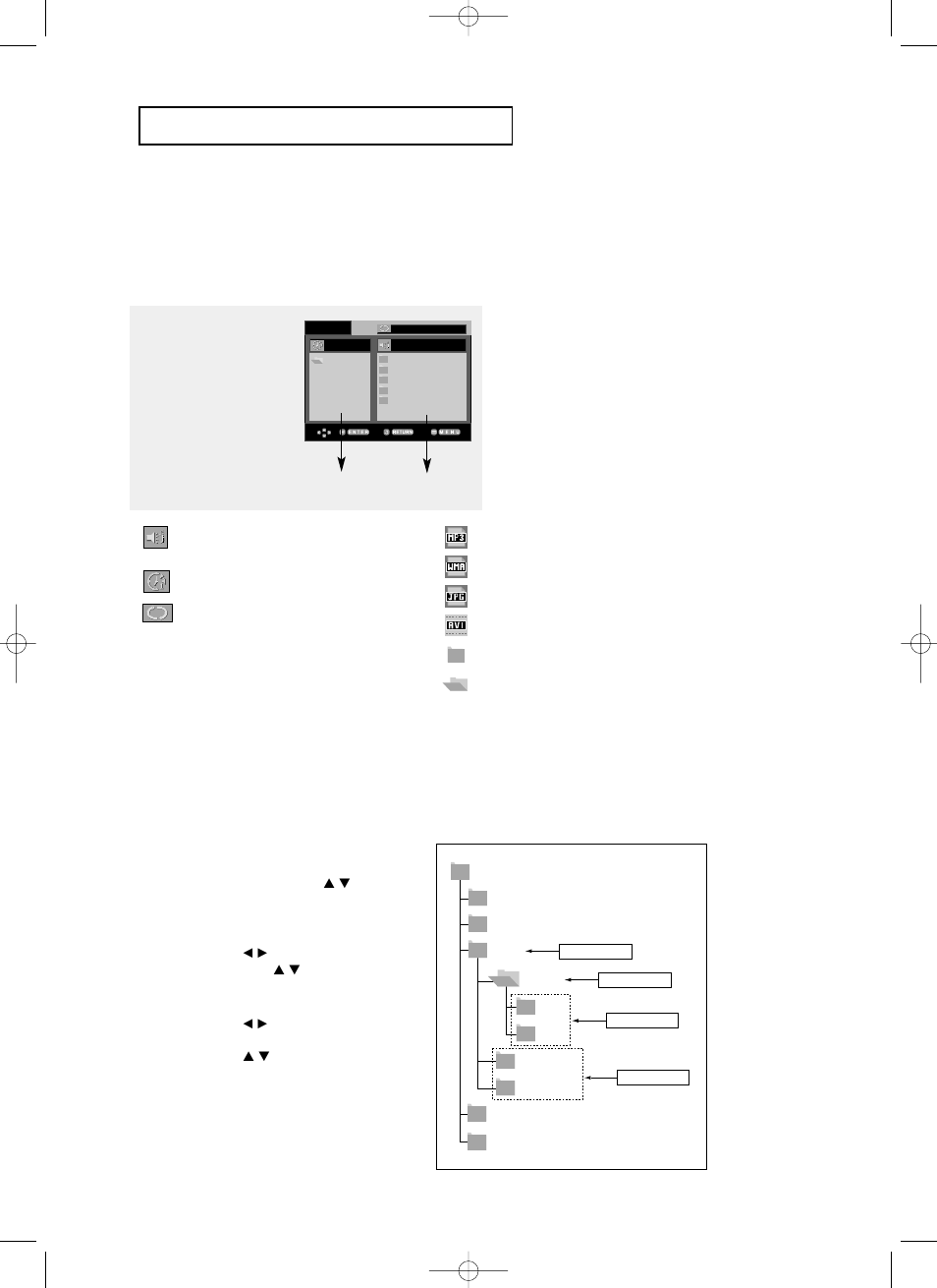 Menu clips voor mp3/wma/jpeg/mpeg4, Mappen selecteren | Samsung DVD-P355 User Manual | Page 221 / 246