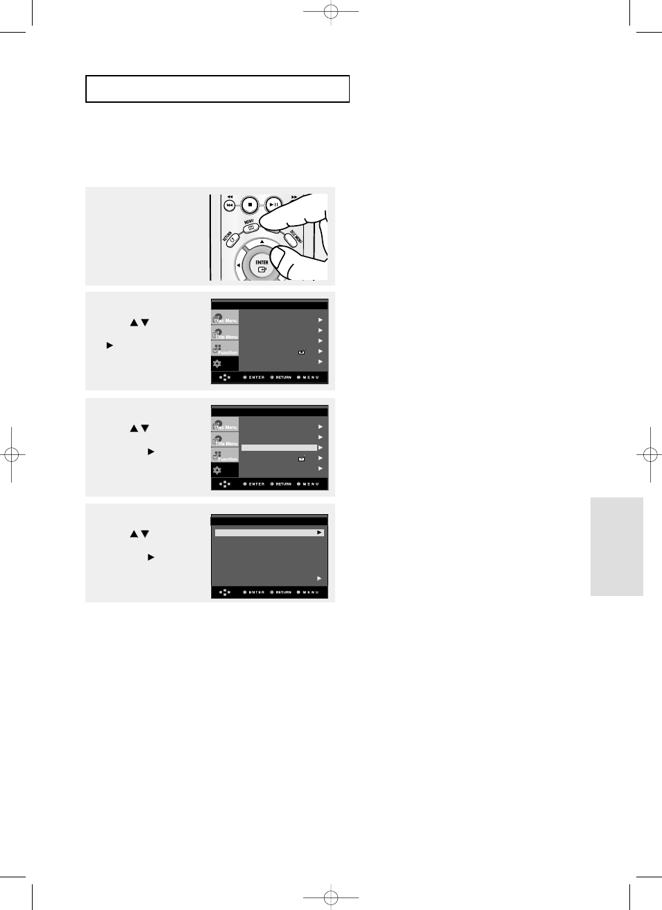 Setting up the display options, Changing setup menu c, Eng-53 | Samsung DVD-P355 User Manual | Page 53 / 246