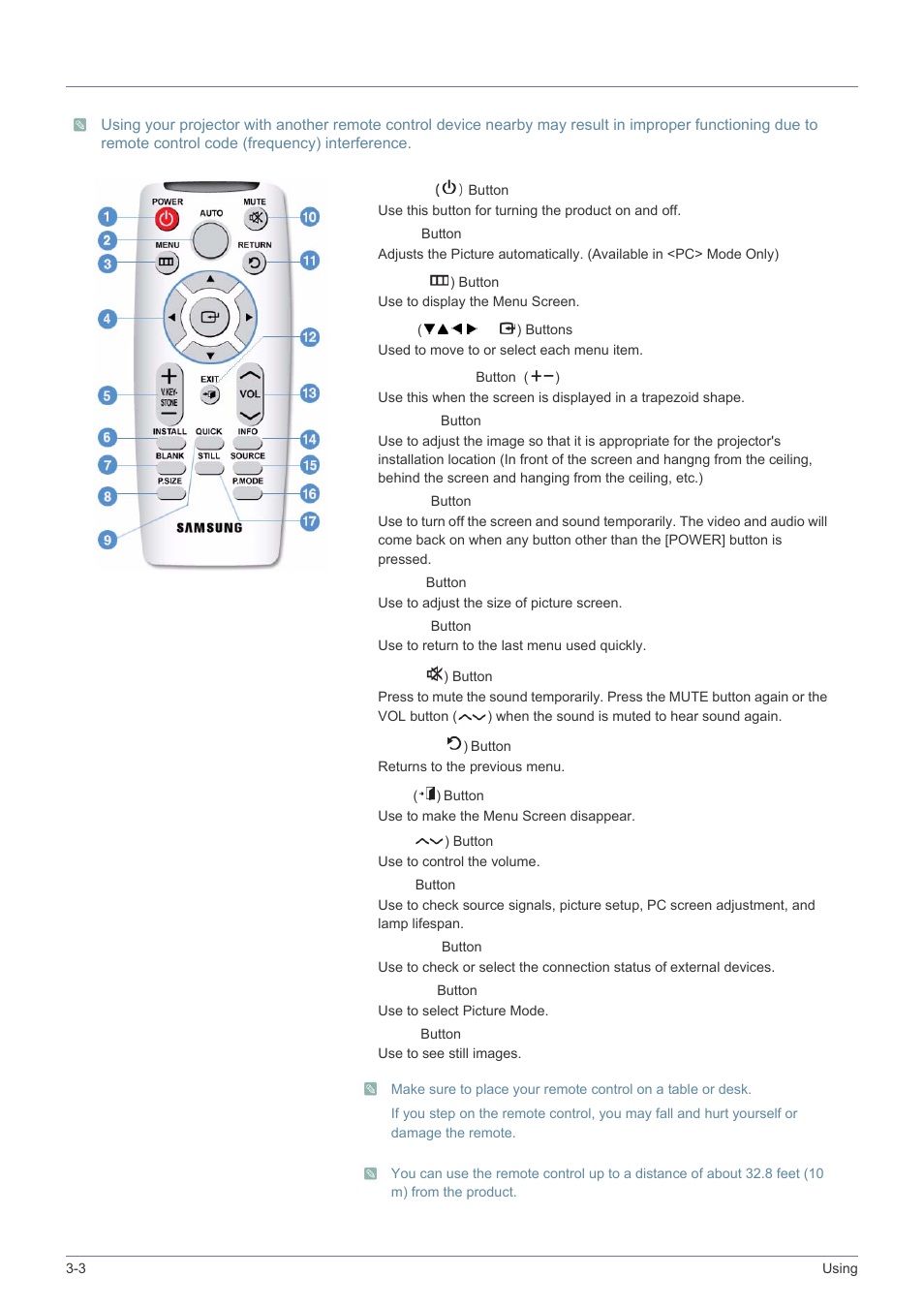 3 remote control, Remote control -3 | Samsung SPH SP-M220 User Manual | Page 36 / 60
