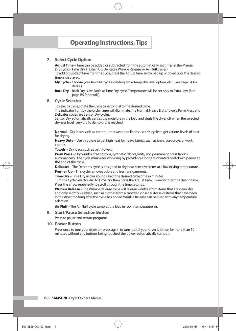 Operating instructions, tips | Samsung DV317AGS User Manual | Page 18 / 32