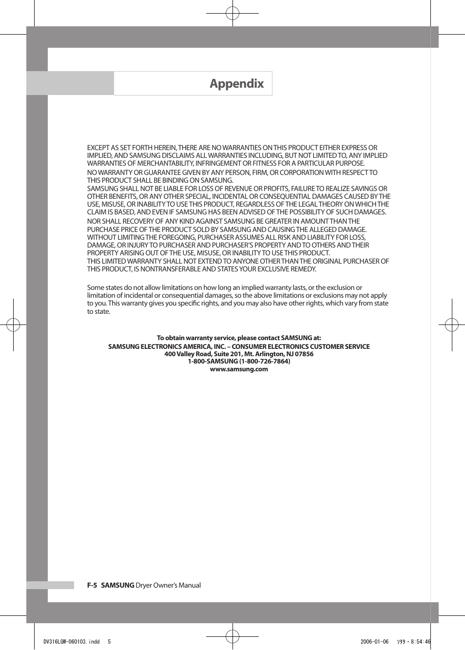 Appendix | Samsung DV317AGS User Manual | Page 30 / 32