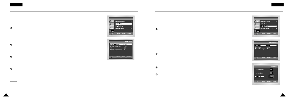 Setting up the audio options, Setting up the display options | Samsung DVD-L300WDEU User Manual | Page 28 / 34