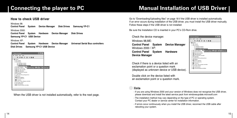 Manual installation of usb driver | Samsung YP-C1X User Manual | Page 8 / 36