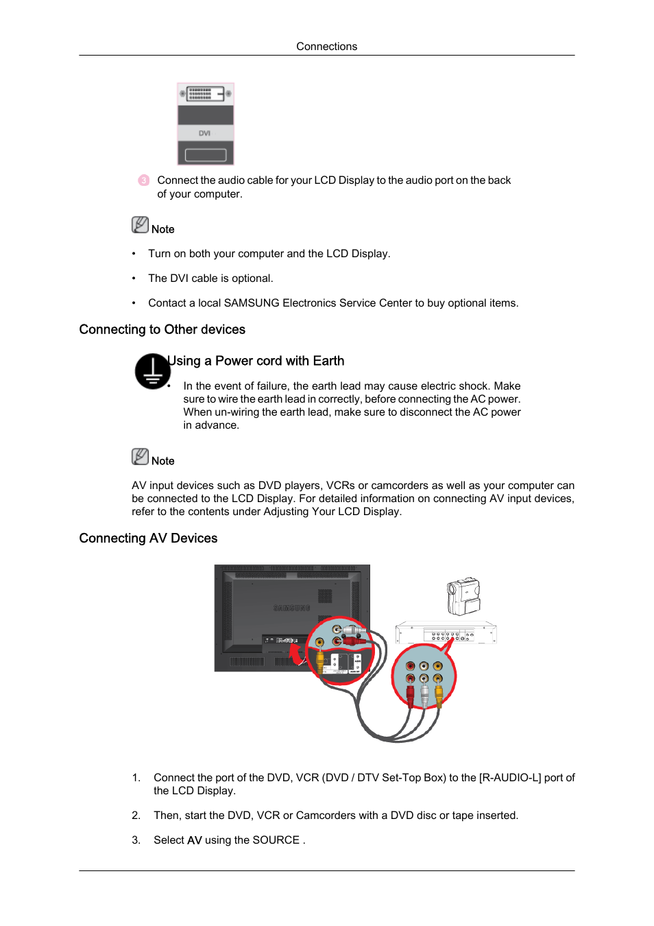 Connecting to other devices, Connecting av devices | Samsung 460DR-S User Manual | Page 20 / 30