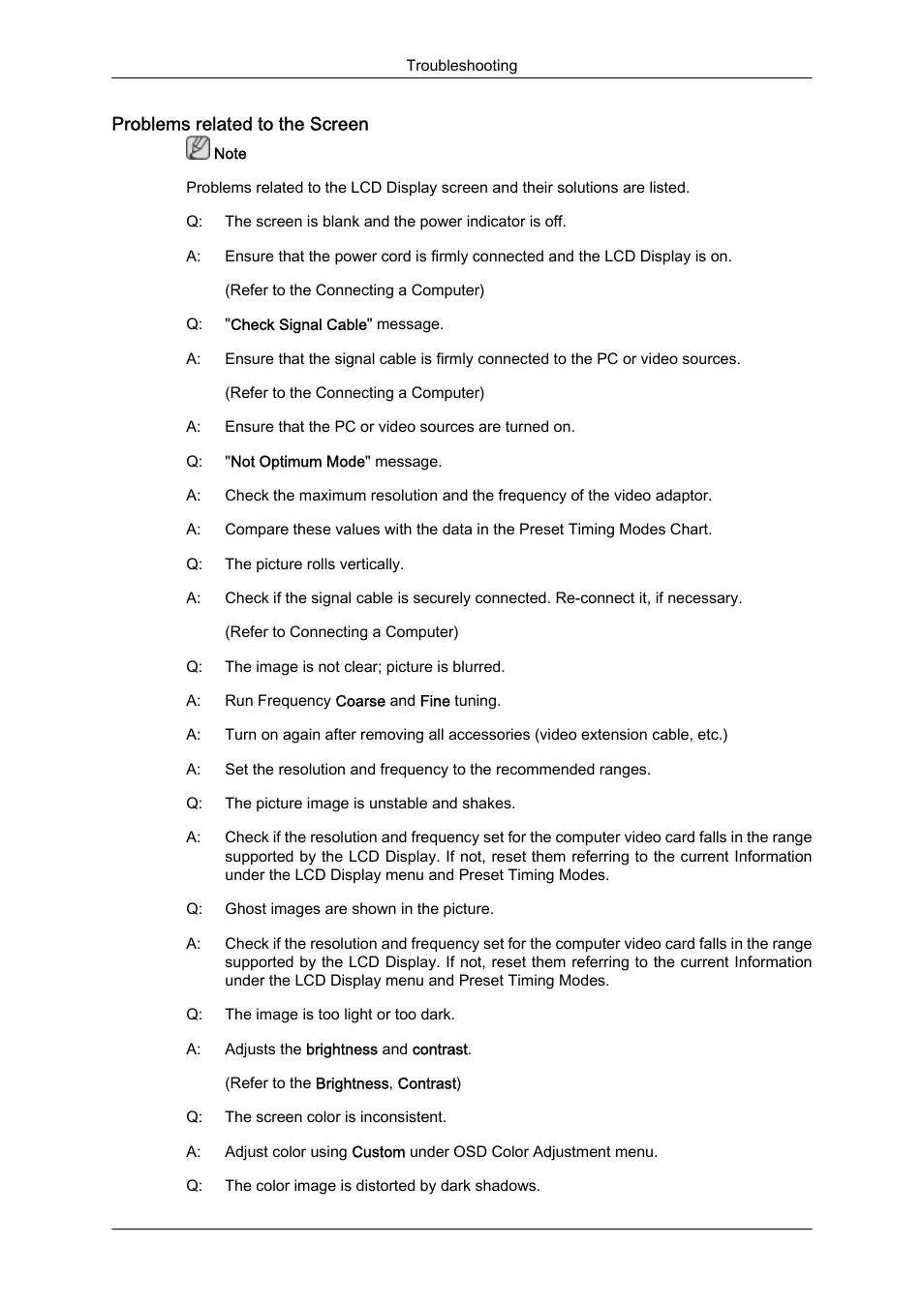 Problems related to the screen | Samsung 460DR-S User Manual | Page 27 / 30