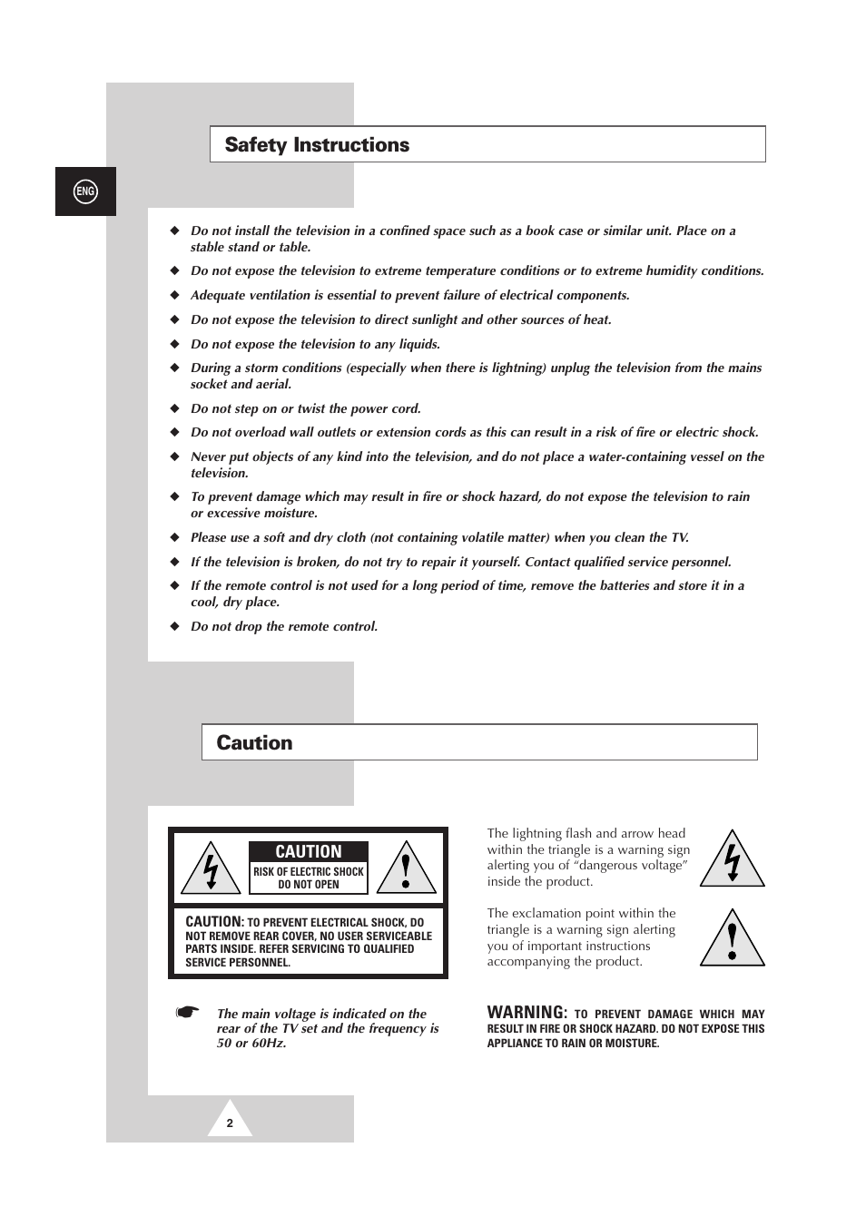 Safety instructions caution | Samsung DS-21G5 User Manual | Page 2 / 48
