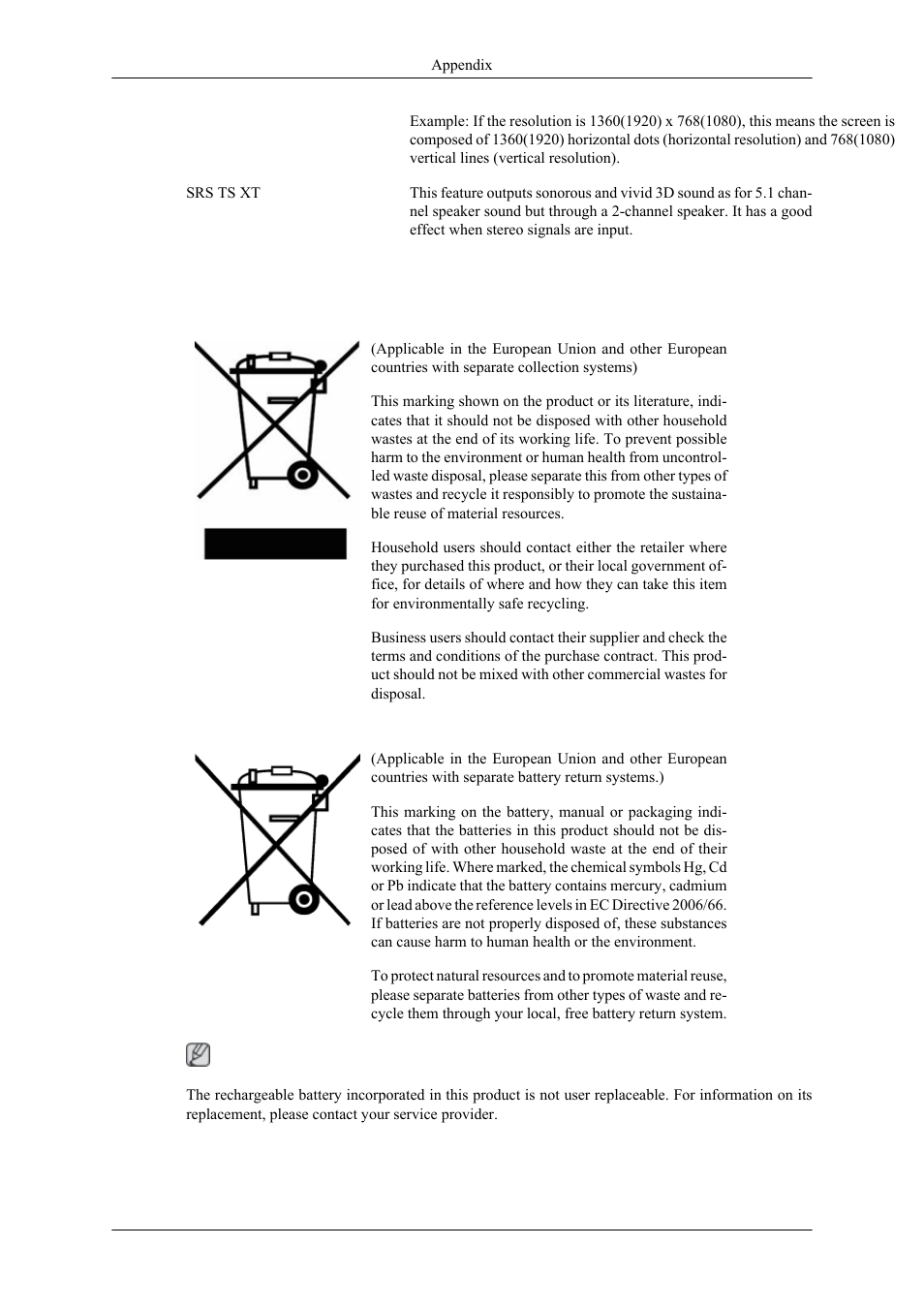 Correct disposal | Samsung 400MPN User Manual | Page 129 / 130