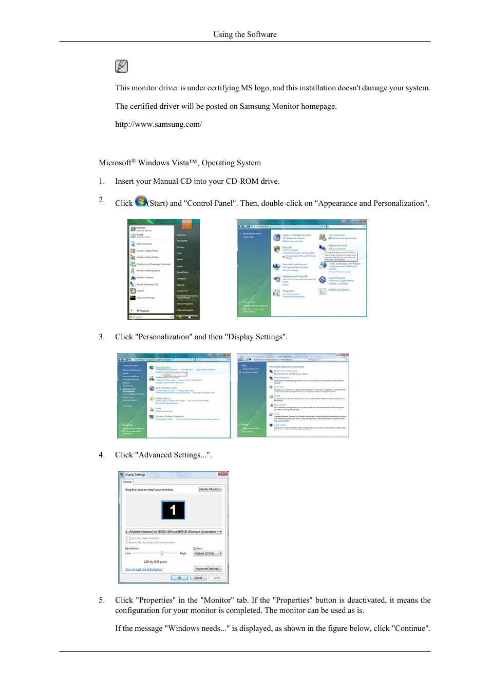 Installing the monitor driver (manual) | Samsung 400MPN User Manual | Page 40 / 130