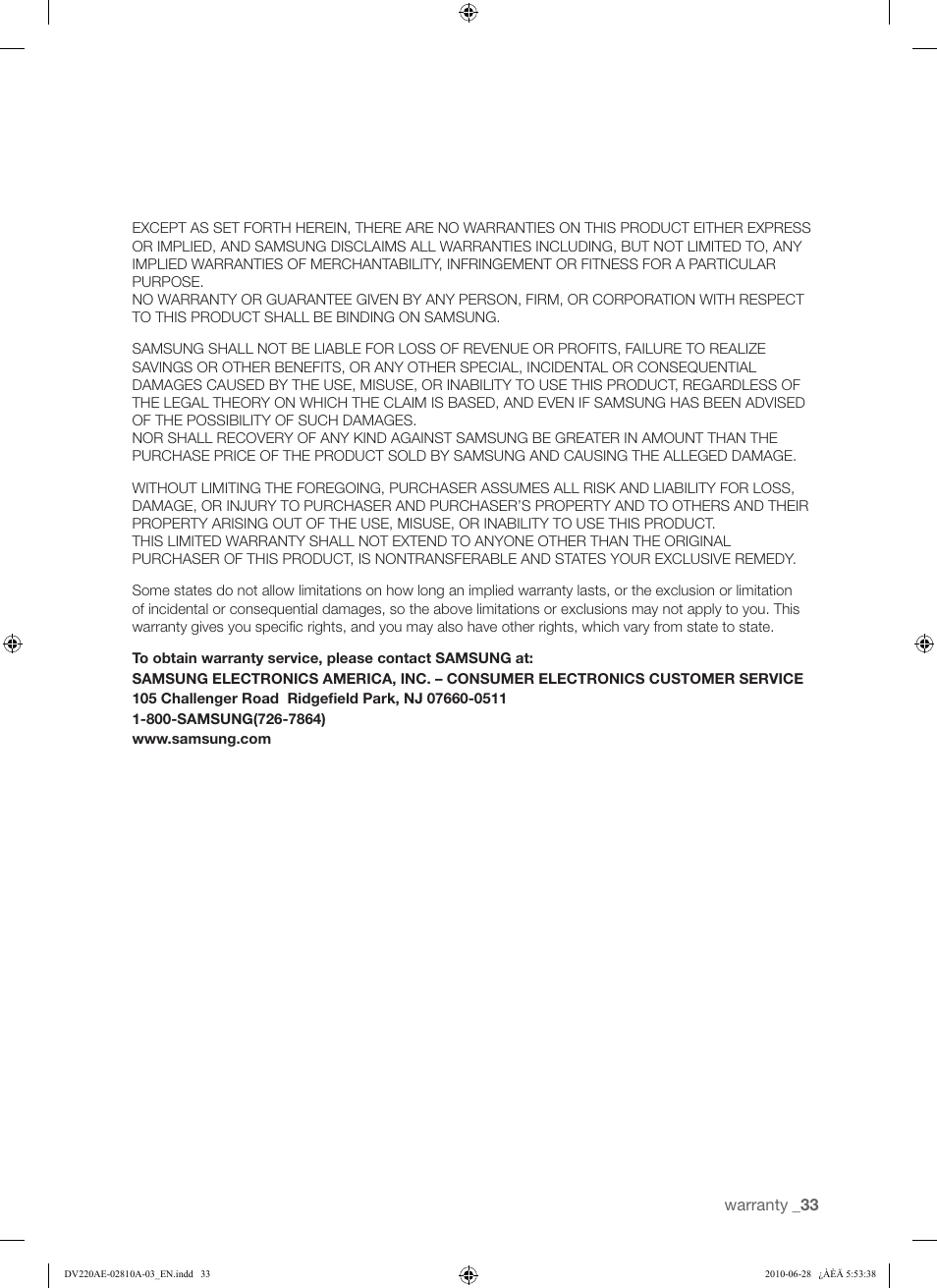 Samsung DV220AG* User Manual | Page 33 / 68