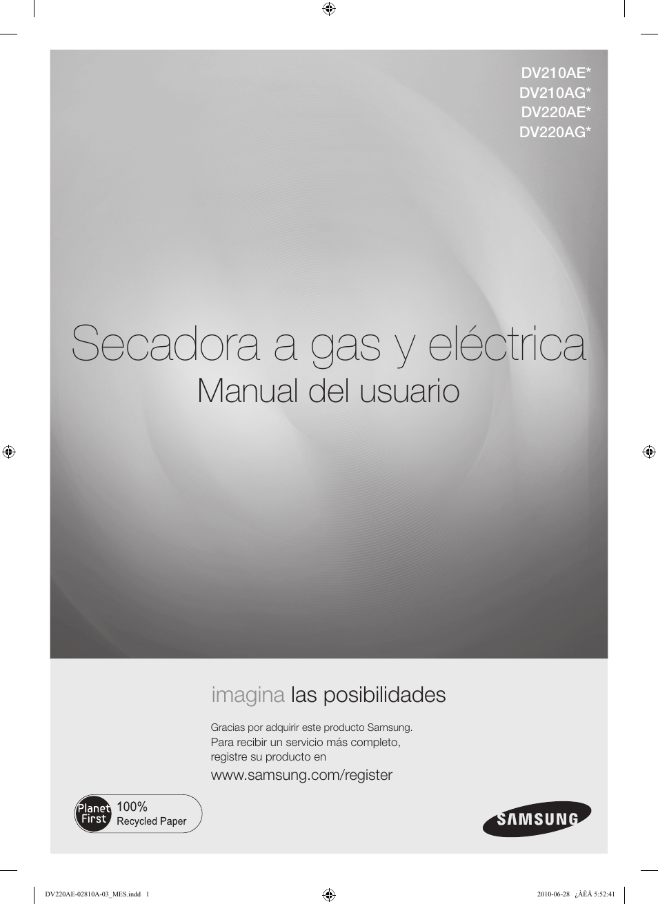 Secadora a gas y eléctrica, Manual del usuario, Imagina las posibilidades | Samsung DV220AG* User Manual | Page 35 / 68