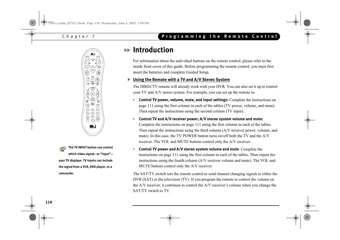Introduction, Using the remote with a tv and a/v stereo system | Samsung SIR-S4080R User Manual | Page 119 / 175