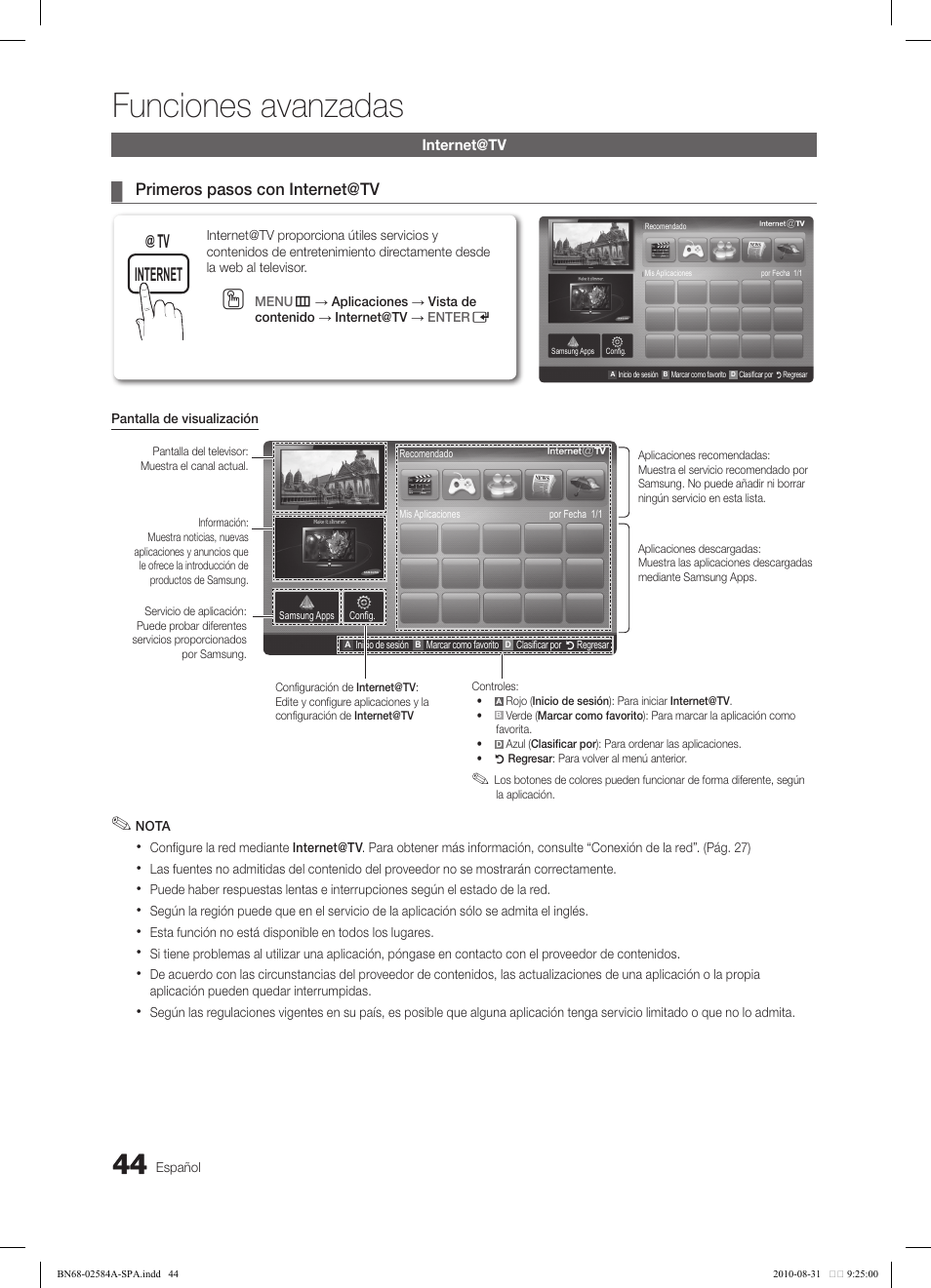 Funciones avanzadas, Yahoo ch list, Tv internet | Samsung 750 User Manual | Page 104 / 184