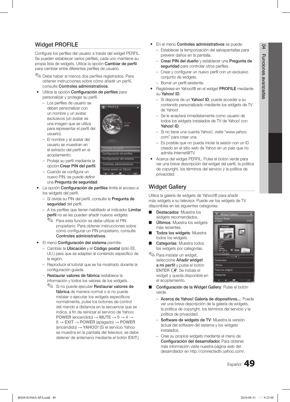Widget profile, Widget gallery | Samsung 750 User Manual | Page 109 / 184