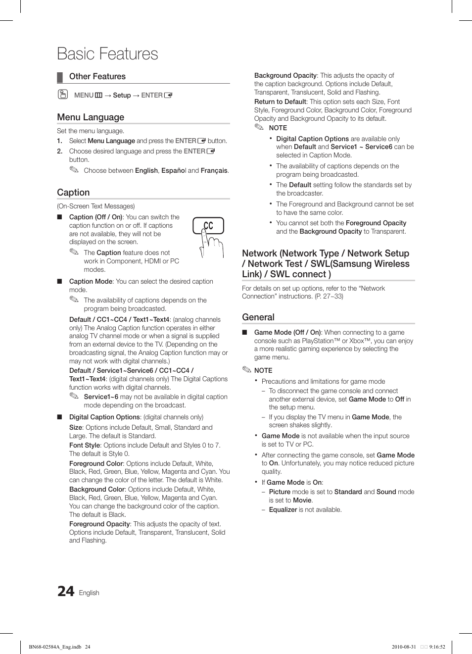 Basic features, Yahoo ch list | Samsung 750 User Manual | Page 24 / 184