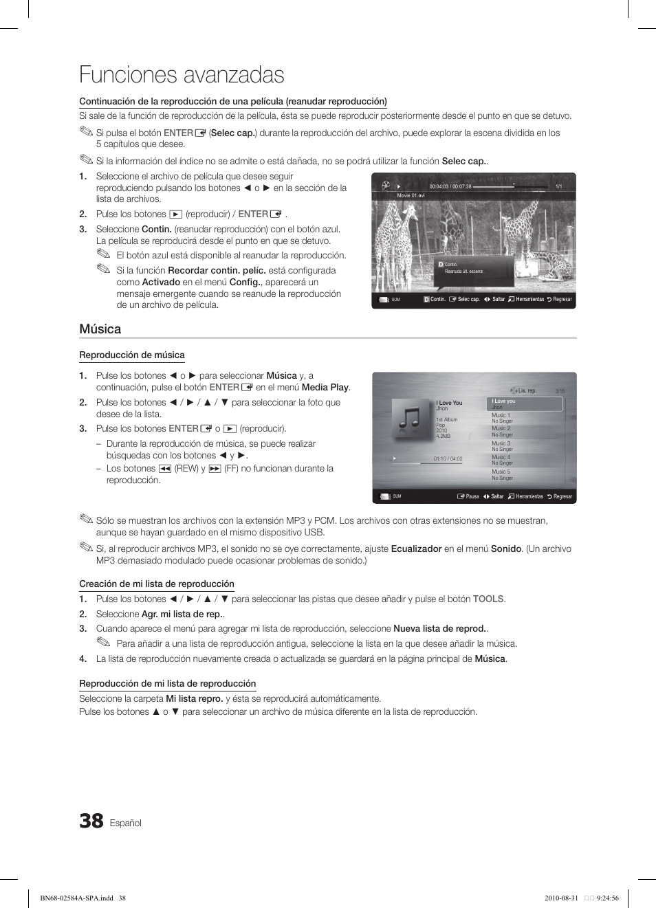 Funciones avanzadas, Música | Samsung 750 User Manual | Page 98 / 184