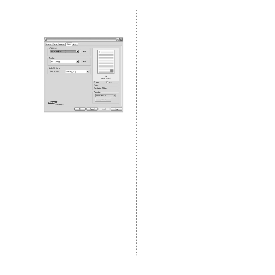 Extras tab, About tab, Printer tab | Extras tab about tab printer tab, Extras tab - about tab - printer tab | Samsung SCX-6322DN User Manual | Page 119 / 148