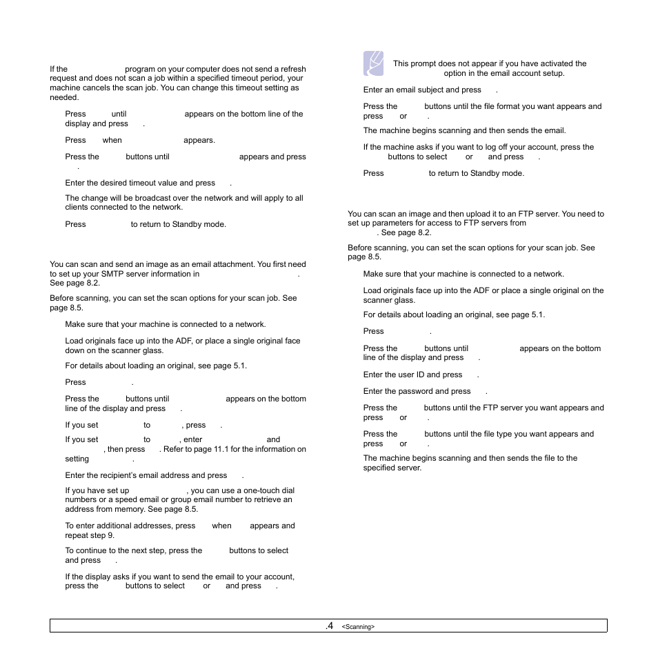 Scanning to email, Scanning to an ftp server, Ge 8.4 | Samsung SCX-6322DN User Manual | Page 47 / 148