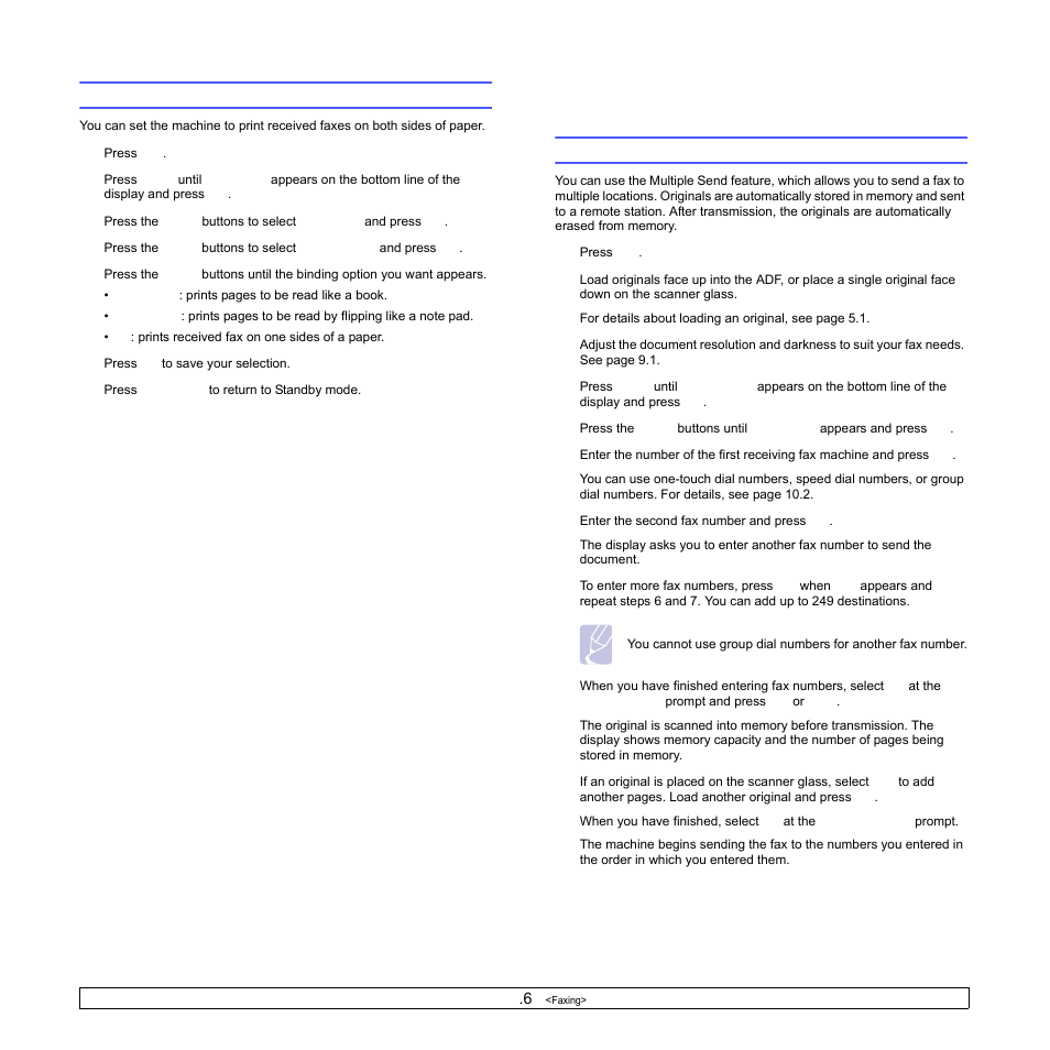 Printing received faxes on both sides of paper, Sending a fax to multiple destinations, Other ways to fax | Samsung SCX-6322DN User Manual | Page 56 / 148