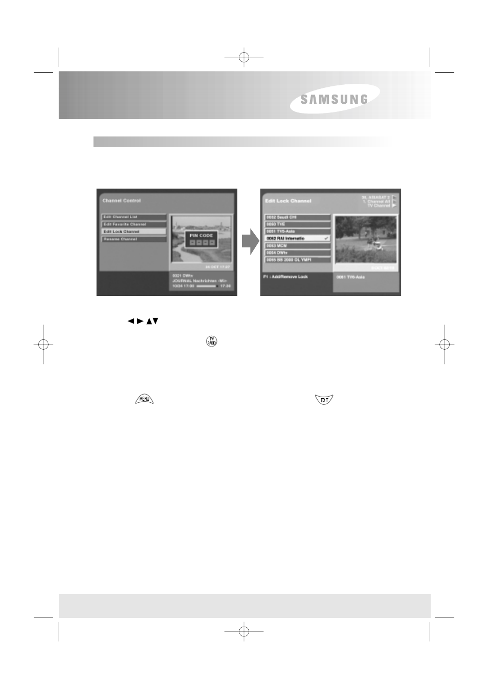 Menu operation, Edit lock channel | Samsung SFT-503 User Manual | Page 23 / 40