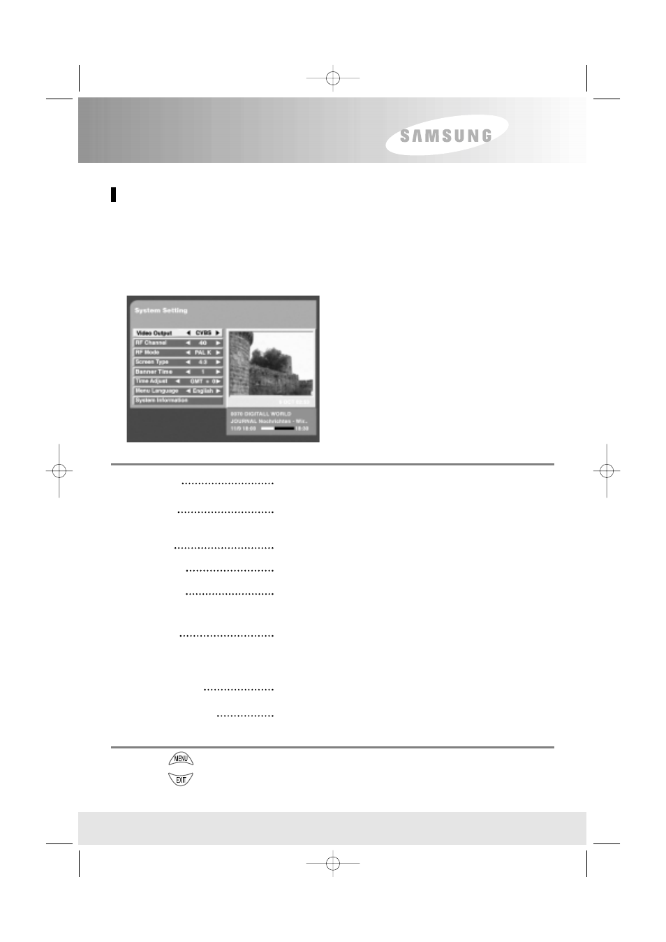 Menu operation, System setting | Samsung SFT-503 User Manual | Page 32 / 40