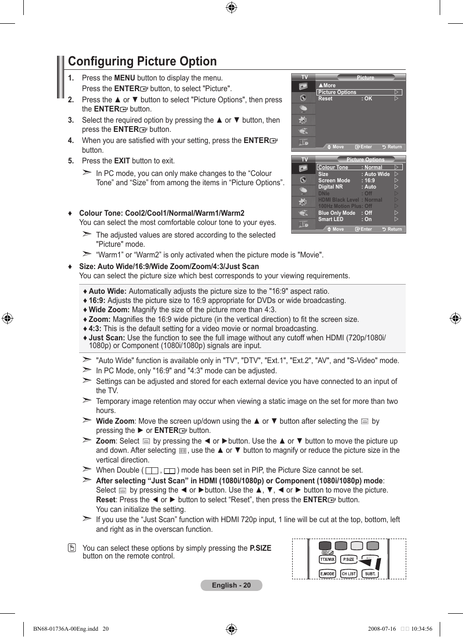 Configuring picture option | Samsung BN68-01736A-00 User Manual | Page 22 / 69