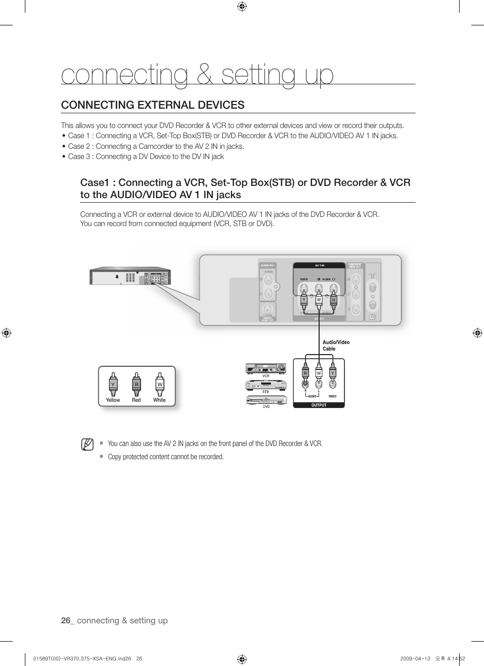 Connecting external devices, Connecting & setting up | Samsung DVD-VR375 User Manual | Page 26 / 85