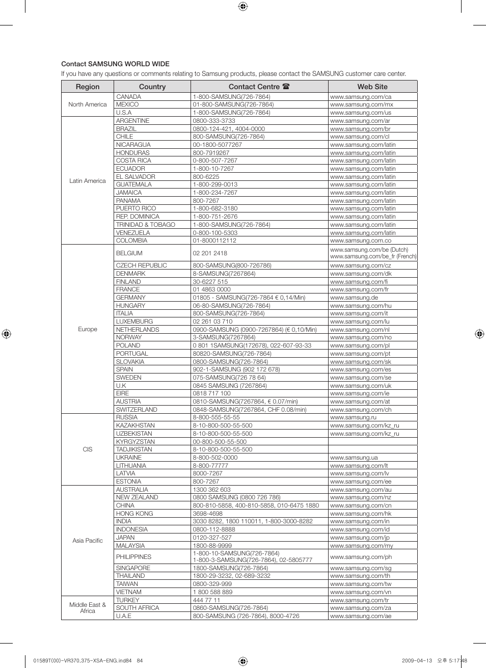 Samsung DVD-VR375 User Manual | Page 84 / 85