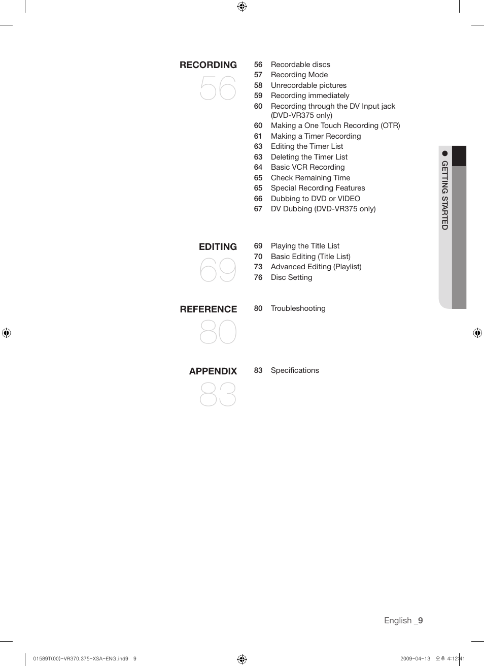 Samsung DVD-VR375 User Manual | Page 9 / 85