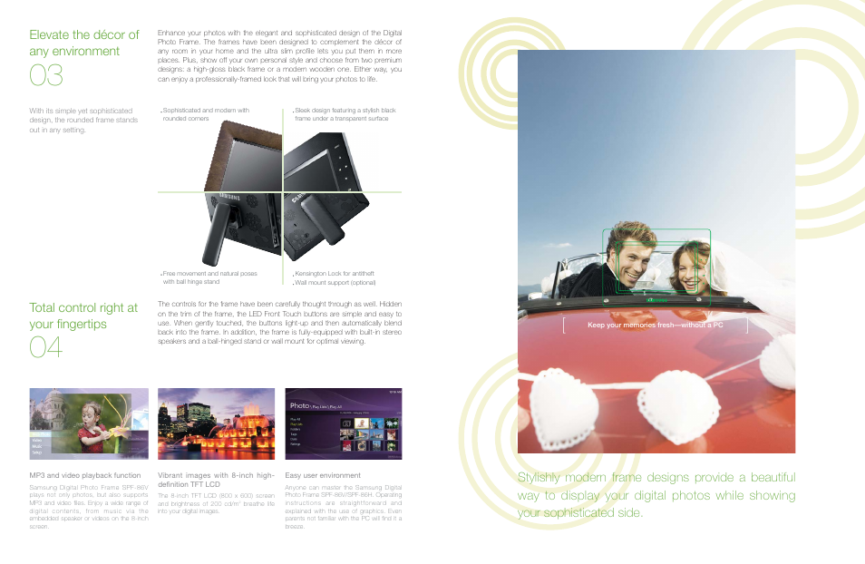 Elevate the décor of any environment, Total control right at your fingertips | Samsung SPF-85V/86V/105V User Manual | Page 4 / 6