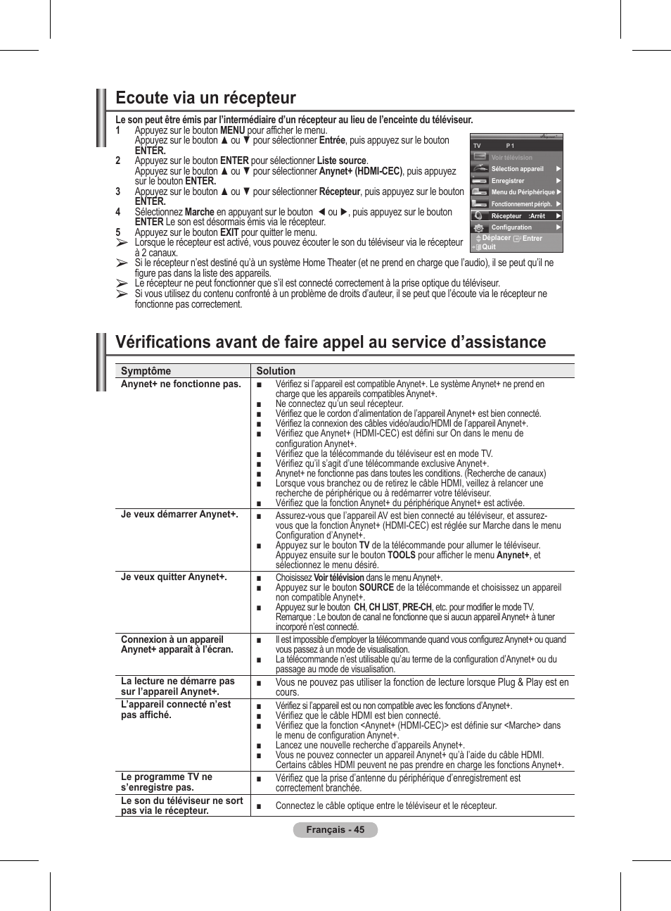 Ecoute via un récepteur | Samsung BN68-01416A-00 User Manual | Page 98 / 425