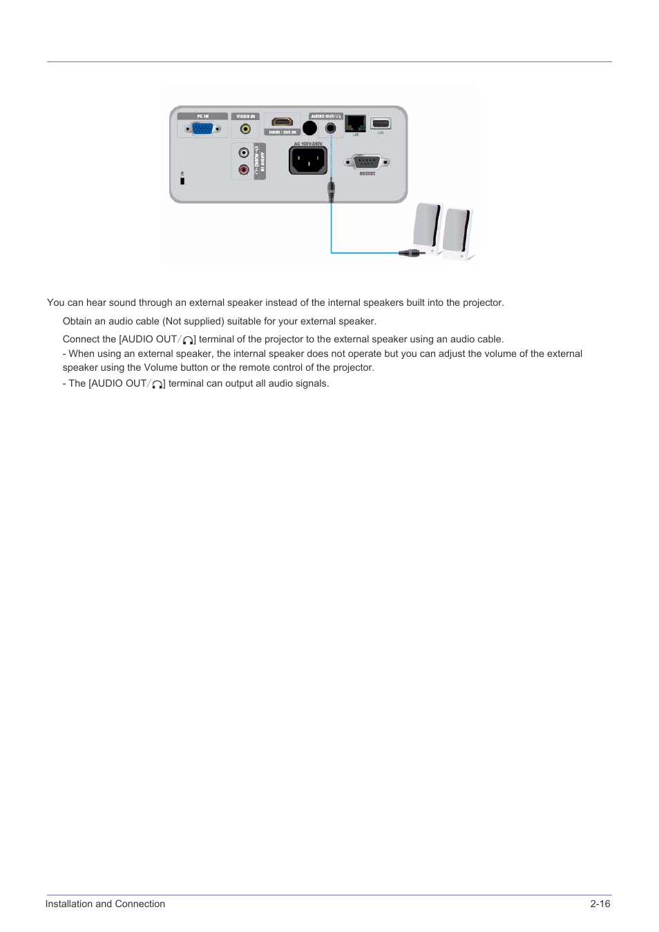 16 connecting an external speaker, Connecting an external speaker -16 | Samsung SP-M305 User Manual | Page 32 / 89