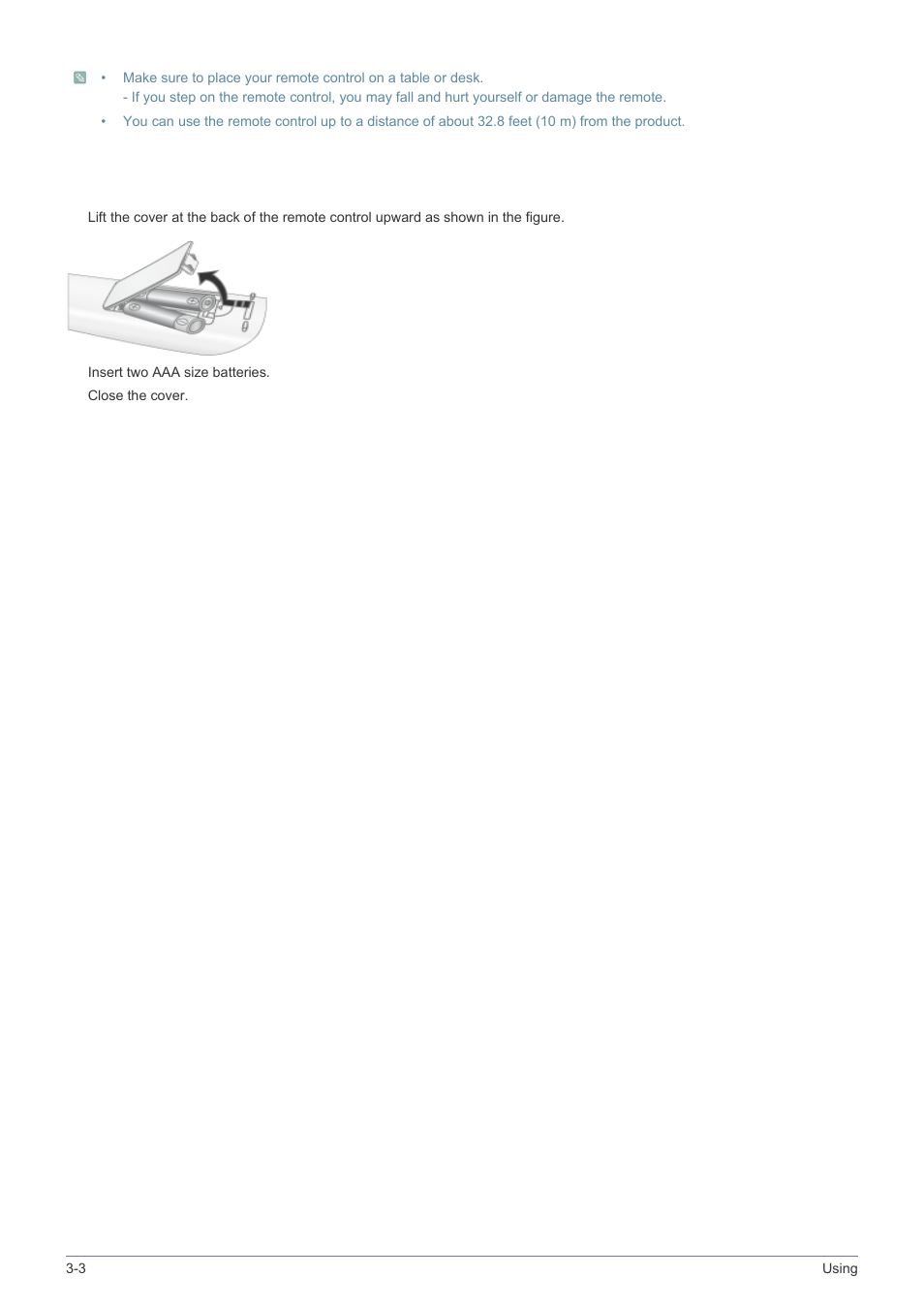 Installing batteries in the remote control | Samsung SP-M305 User Manual | Page 39 / 89