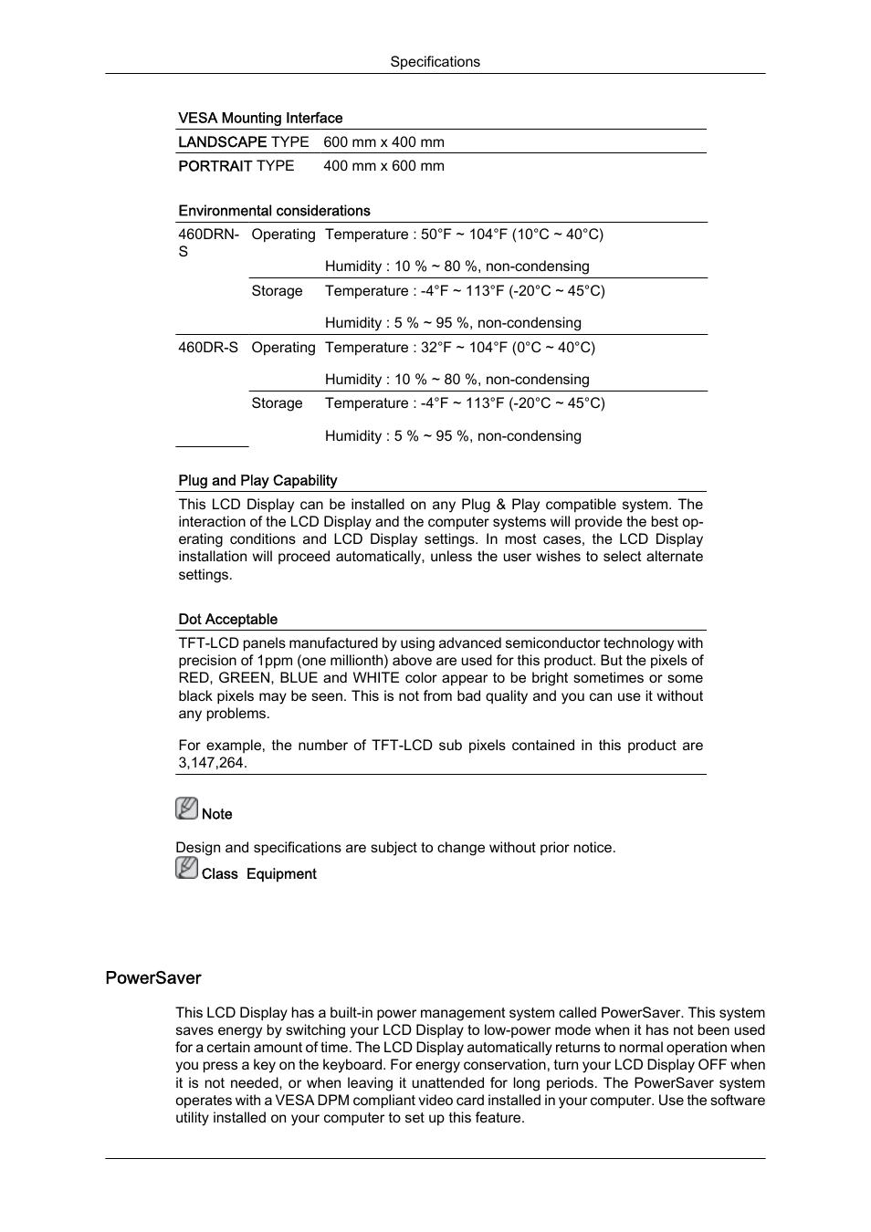 Powersaver | Samsung 460DR-S User Manual | Page 104 / 117