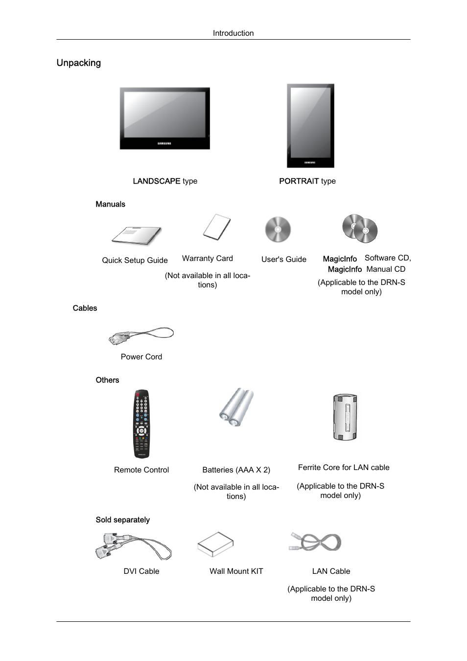 Unpacking | Samsung 460DR-S User Manual | Page 11 / 117