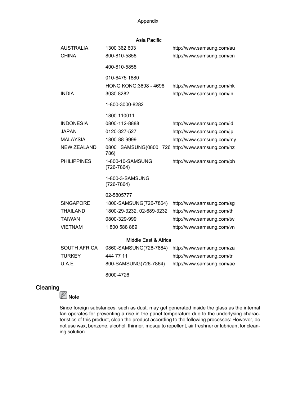 Cleaning | Samsung 460DR-S User Manual | Page 114 / 117