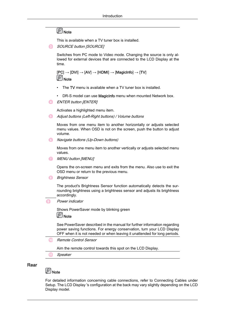 Rear | Samsung 460DR-S User Manual | Page 13 / 117
