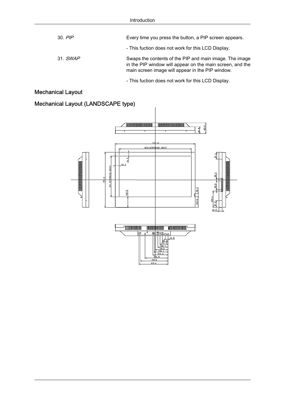 Mechanical layout, Mechanical layout (landscape type) | Samsung 460DR-S User Manual | Page 19 / 117