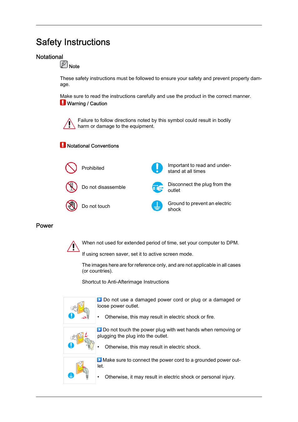 Safety instructions, Notational, Power | Samsung 460DR-S User Manual | Page 2 / 117