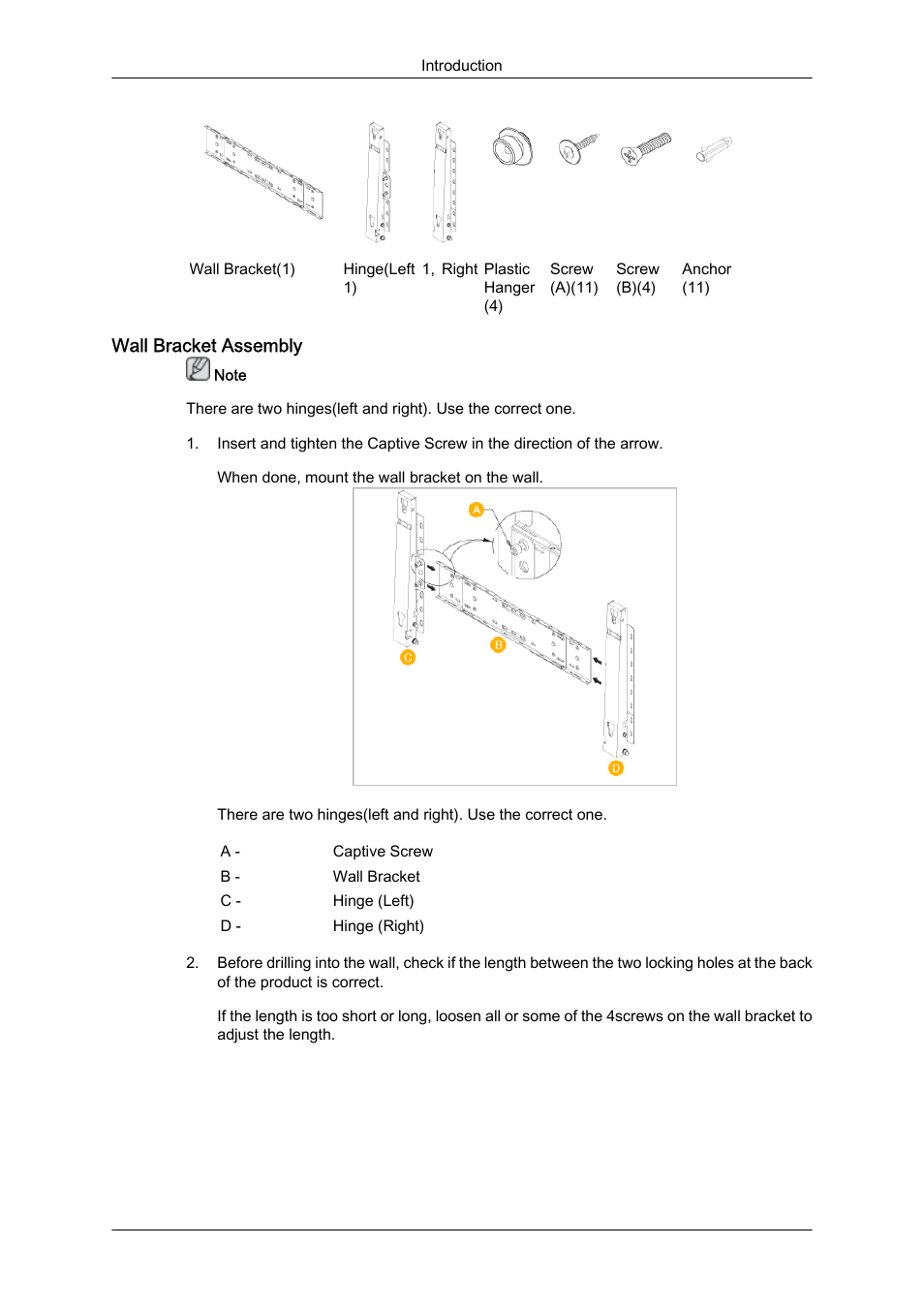 Wall bracket assembly | Samsung 460DR-S User Manual | Page 23 / 117