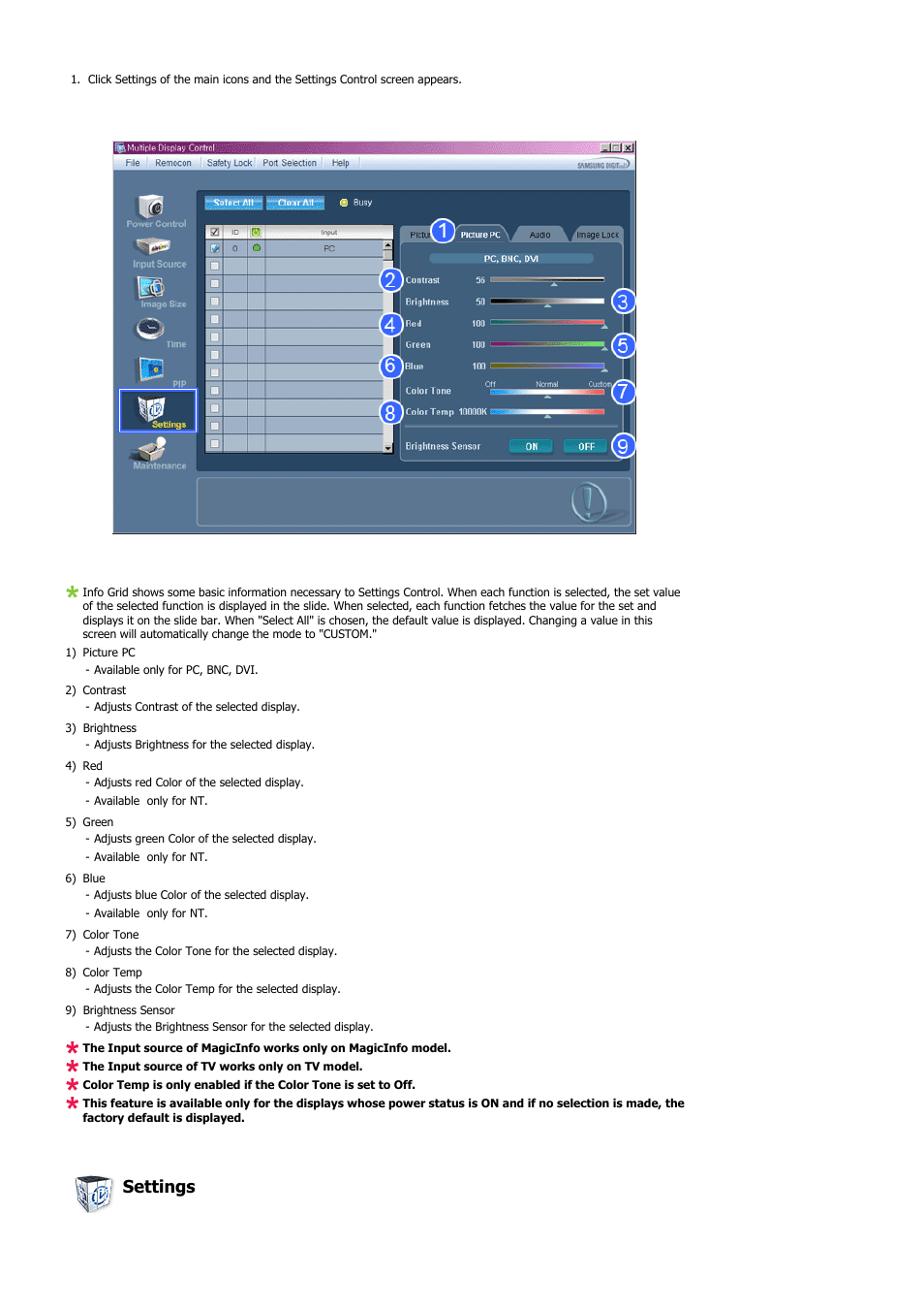 Settings | Samsung 460DR-S User Manual | Page 57 / 117