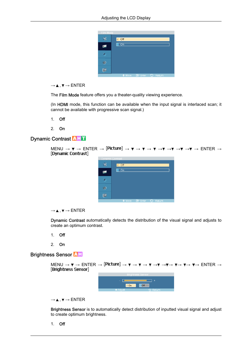 Dynamic contrast, Brightness sensor | Samsung 460DR-S User Manual | Page 77 / 117