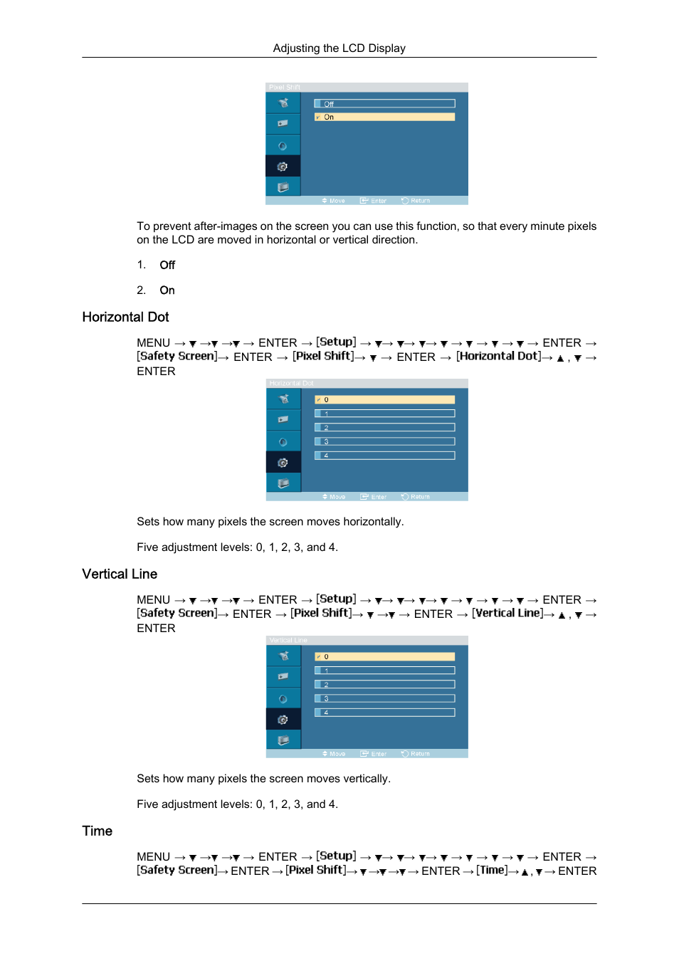 Horizontal dot, Vertical line, Time | Samsung 460DR-S User Manual | Page 87 / 117