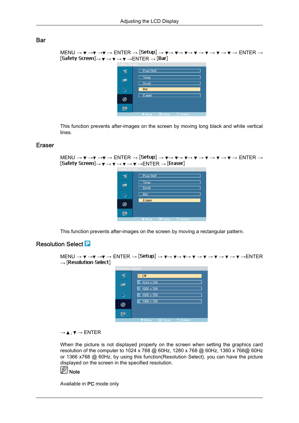 Eraser, Resolution select | Samsung 460DR-S User Manual | Page 90 / 117