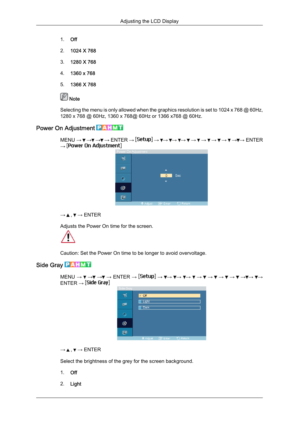 Power on adjustment, Side gray | Samsung 460DR-S User Manual | Page 91 / 117