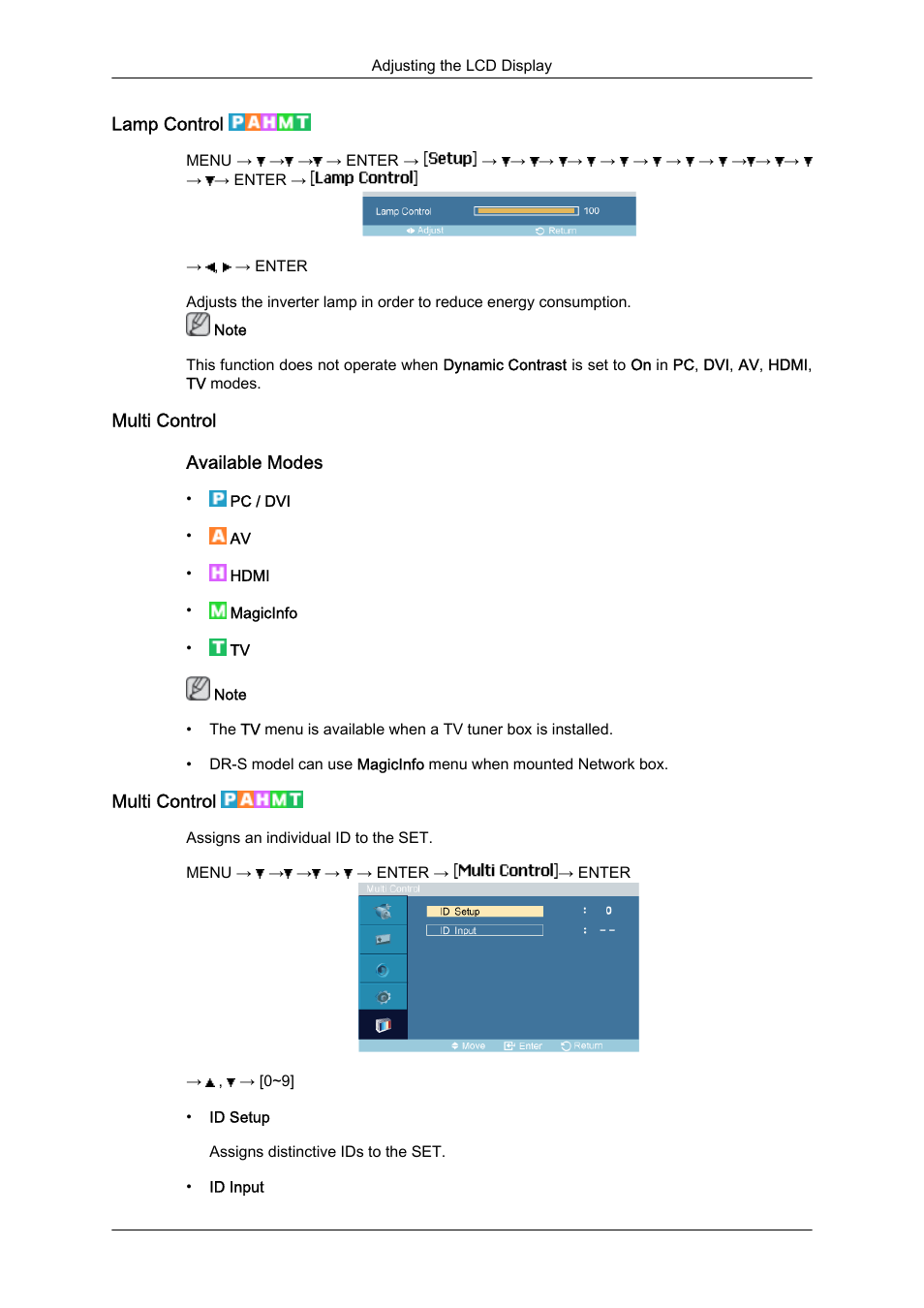 Lamp control, Multi control | Samsung 460DR-S User Manual | Page 93 / 117