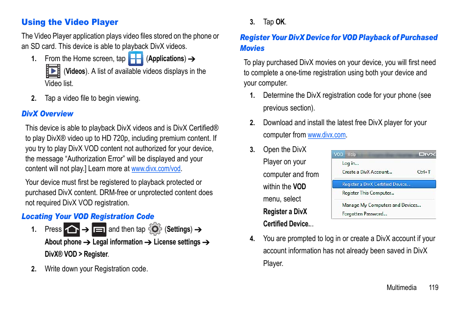 Using the video player | Samsung GALAXY S SGH-T989D User Manual | Page 127 / 223