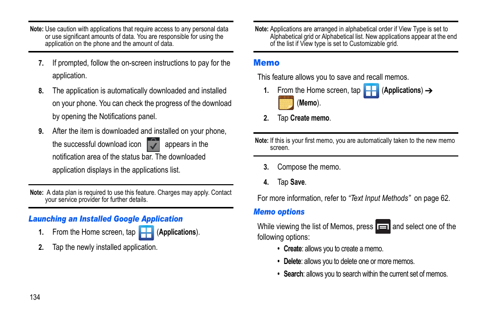 Memo | Samsung GALAXY S SGH-T989D User Manual | Page 142 / 223